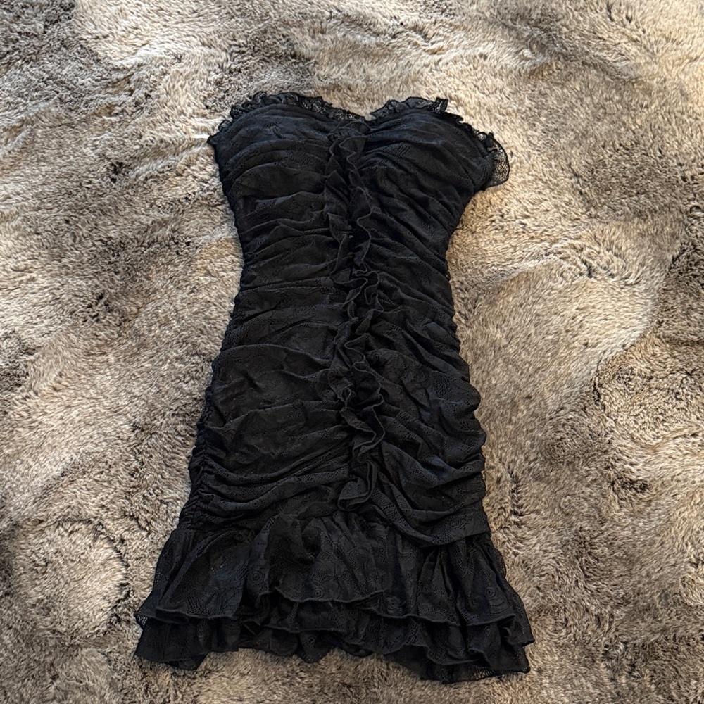 bebe Black Ruffled Strapless Dress